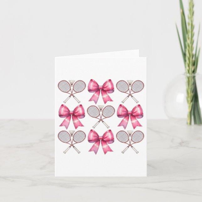 Coquette Bow Badminton Shuttle Racket Pink Ribbon  Card (Front)