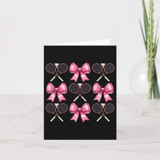Coquette Bow Badminton Shuttle Racket Pink Ribbon  Card (Front)