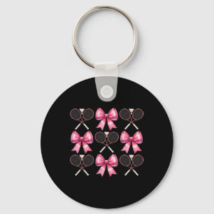 Coquette Bow Badminton Shuttle Racket Pink Ribbon  Keychain