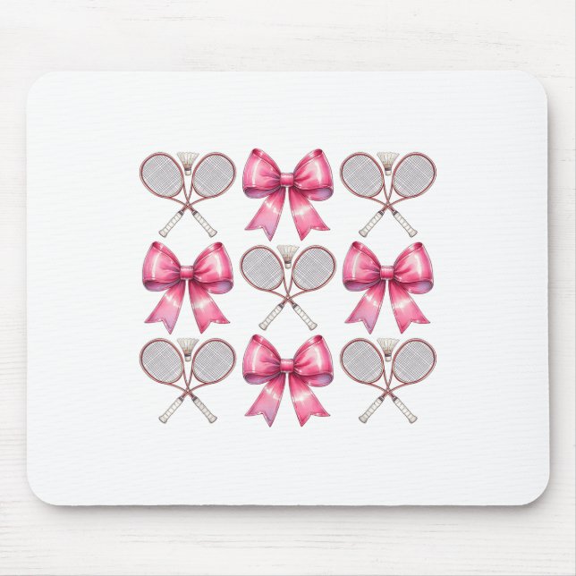 Coquette Bow Badminton Shuttle Racket Pink Ribbon  Mouse Pad (Front)
