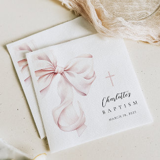 Coquette Bow Baptism Invitation Napkin