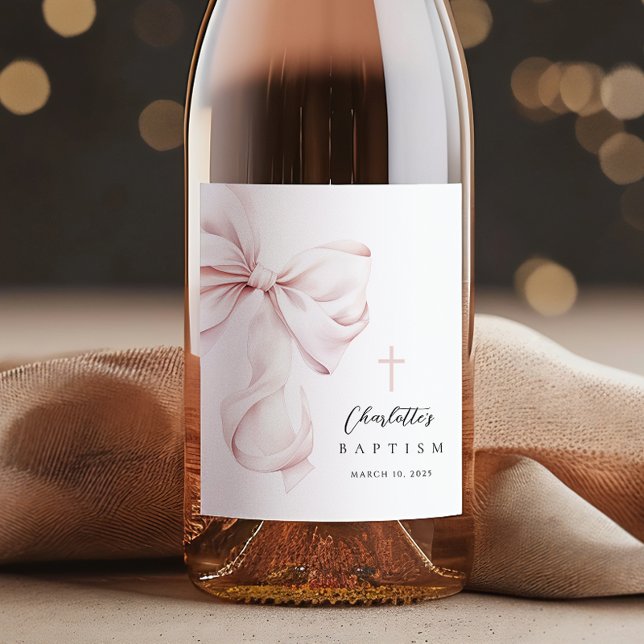 Coquette Bow Baptism Wine Label (Creator Uploaded)