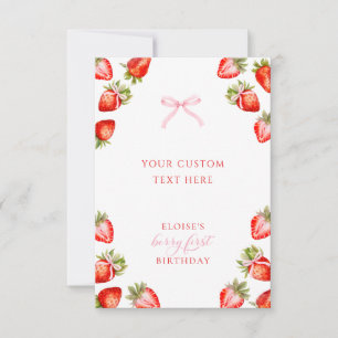 Coquette Bow Berry First Strawberry Birthday Card