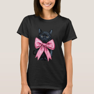 Coquette Bow Black Cat Mom Pink Ribbon Mom Mothers T-Shirt