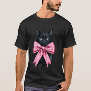 Coquette Bow Black Cat Mom Pink Ribbon Mom Mothers T-Shirt