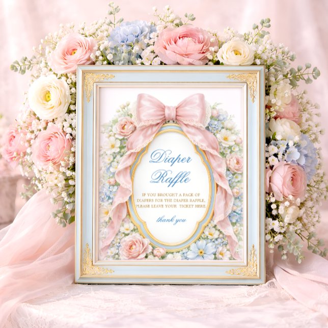 Coquette Bow Bloom Baby Shower Diaper Raffle Poster (Creator Uploaded)