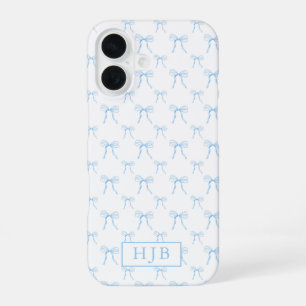 Coquette Bow Blue Monogram Initial iPhone 16 Case
