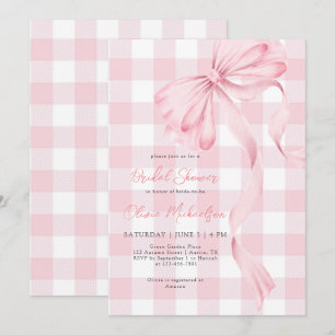 Coquette Bow Blush Plaid Pink Ribbon Bridal Shower Invitation