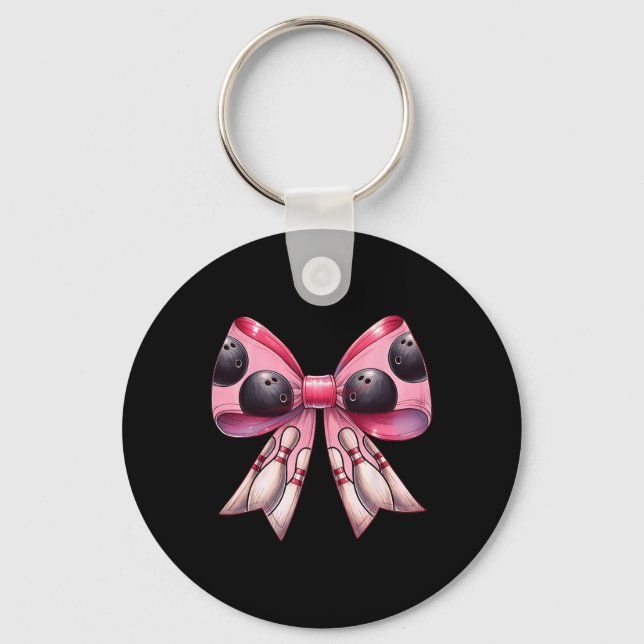 Coquette Bow Bowling Ll Pins Pattern Bowler Pink M Keychain (Front)