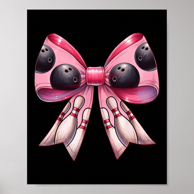 Coquette Bow Bowling Ll Pins Pattern Bowler Pink M Poster (Front)
