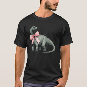 Coquette Bow Brontosaurus Dinosaur Girl Mom Pink M T-Shirt
