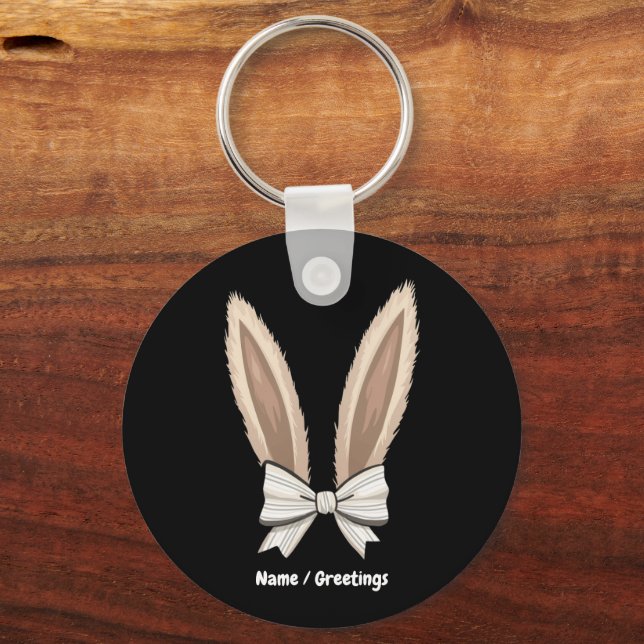 Coquette Bow Bunny Ears Cute Rabbit Happy Easter Keychain (Front)