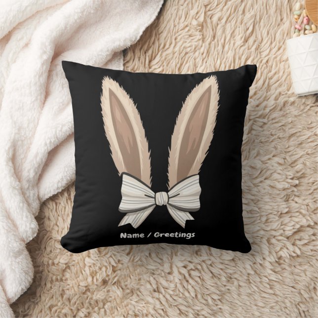 Coquette Bow Bunny Ears Cute Rabbit Happy Easter Throw Pillow (Blanket)