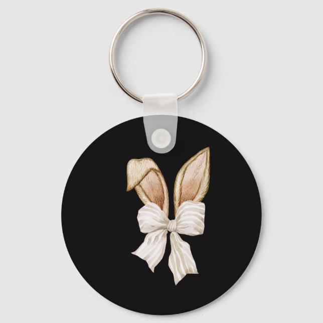 Coquette Bow Bunny Ears Rabbit Happy Easter Day Re Keychain (Front)