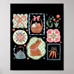 Coquette Bow Bunny Eggs Funny Rabbit Flower Happy  Poster