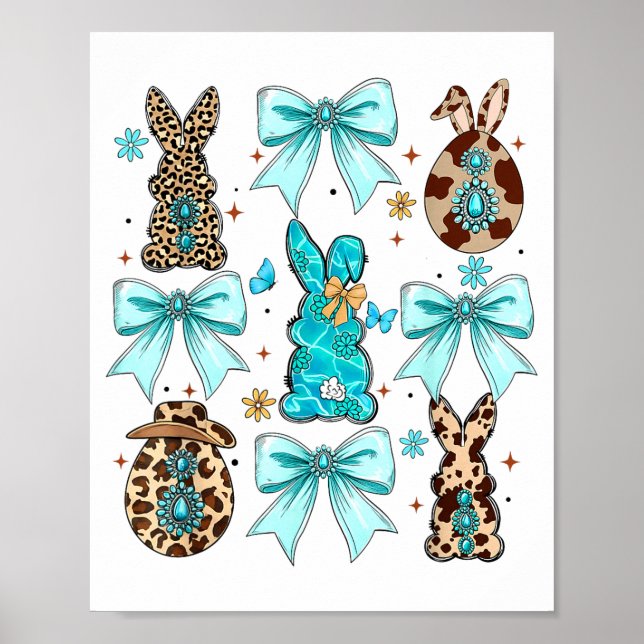 Coquette Bow Bunny Rabbit Eggs Happy Easter Cowboy Poster (Front)