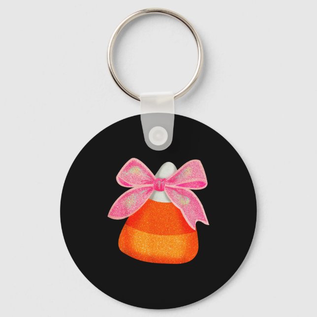 Coquette Bow Candy Corn Women Girls Kids Halloween Keychain (Front)