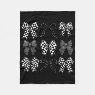 Coquette Bow Chequered Flag Race Car Racing Women Fleece Blanket