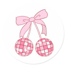 Coquette Bow Cherry Disco Ball Sticker