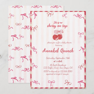 Coquette Bow Cherry On Top Girl Baby Shower  Invitation