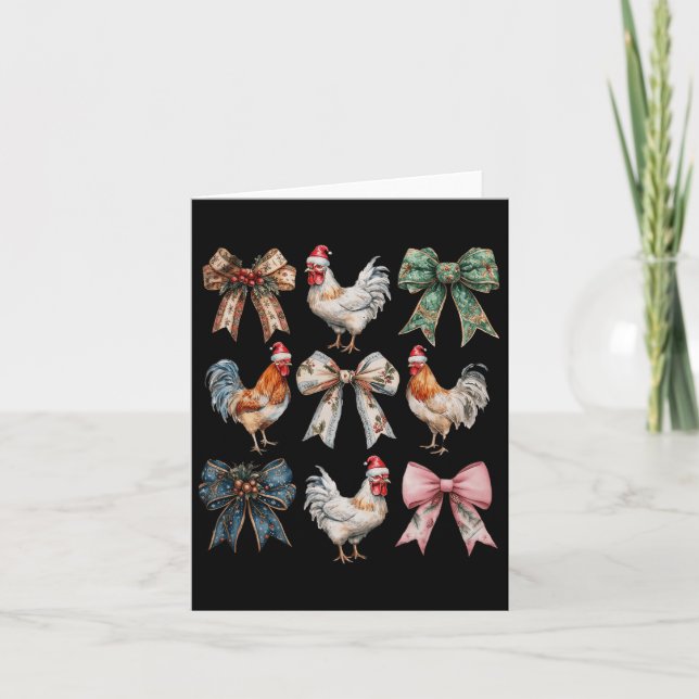 Coquette Bow Chicken Christmas Farm Animal Cute Ho Card (Front)