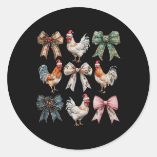 Coquette Bow Chicken Christmas Farm Animal Cute Ho Classic Round Sticker