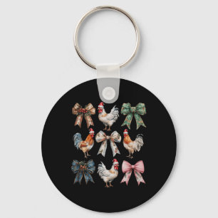 Coquette Bow Chicken Christmas Farm Animal Cute Ho Keychain