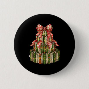 Coquette Bow Christmas Books Xmas Tree Librarian 2 Inch Round Button