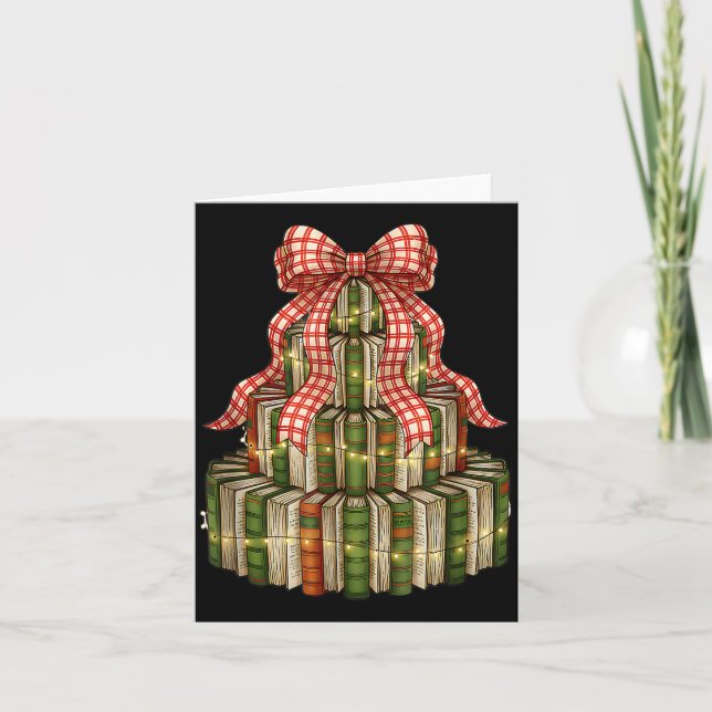 Coquette Bow Christmas Books Xmas Tree Librarian  Card (Front)