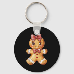 Coquette Bow Christmas Girly Gingerbread Cookie Ba Keychain
