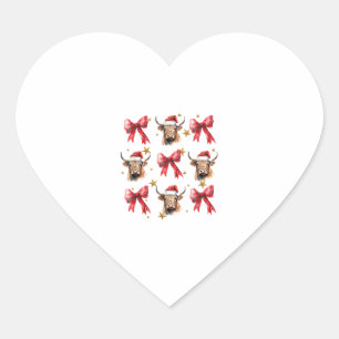 Coquette Bow Christmas Highland Cow Santa Cute Xma Heart Sticker