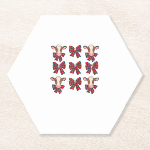 Coquette Bow Christmas Highland Cow Santa Cute Xma Paper Coaster