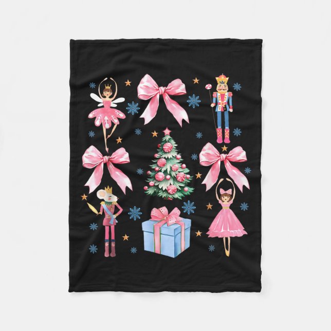 Coquette Bow Christmas Nutcracker Ballet Festive W Fleece Blanket (Front)