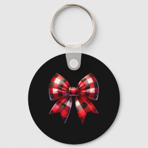 Coquette Bow Christmas Red Buffalo Plaid Xmas Wome Keychain