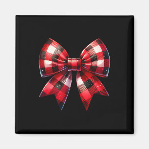Coquette Bow Christmas Red Buffalo Plaid Xmas Wome Magnet
