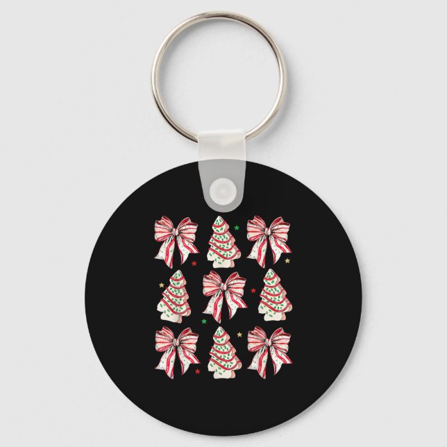 Coquette Bow Christmas Tree Cakes Xmas Family Paja Keychain (Front)