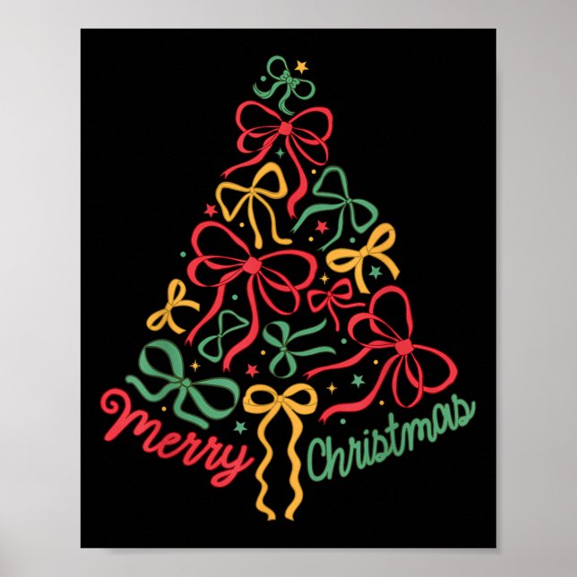 Coquette Bow Christmas Tree Girly Xmas Holiday Wom Poster (Front)