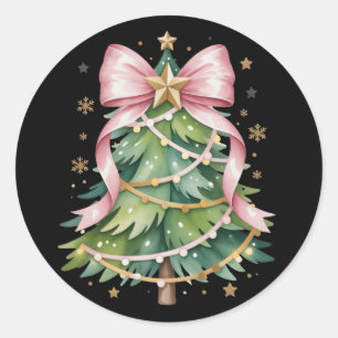 Coquette Bow Christmas Tree Holiday Girly Cute Classic Round Sticker