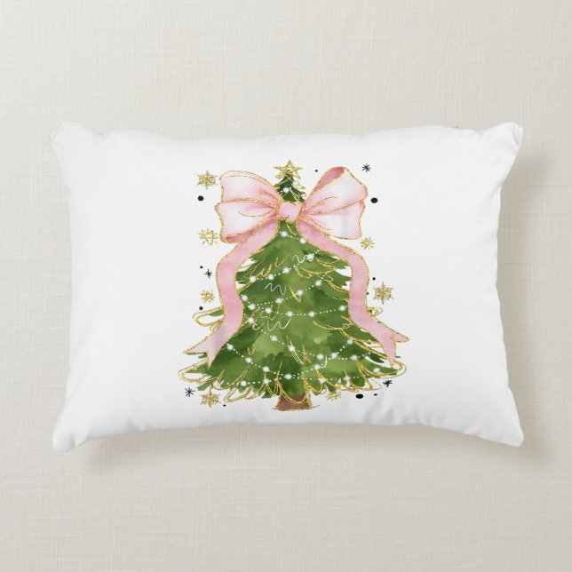 Coquette Bow Christmas Tree Holiday Girly Outfit W Accent Pillow (Front)