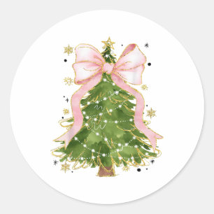 Coquette Bow Christmas Tree Holiday Girly Outfit W Classic Round Sticker