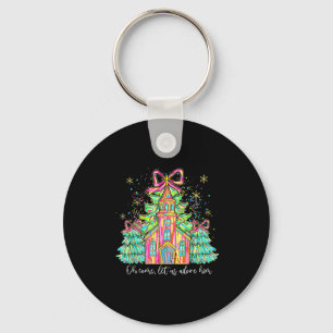 Coquette Bow Christmas Tree Jesus Oh Come Let Us A Keychain