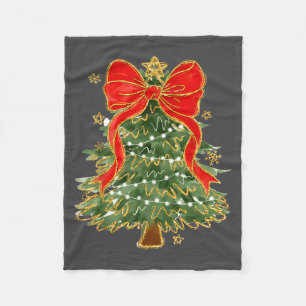 Coquette Bow Christmas Tree Xmas Holiday Girly Out Fleece Blanket