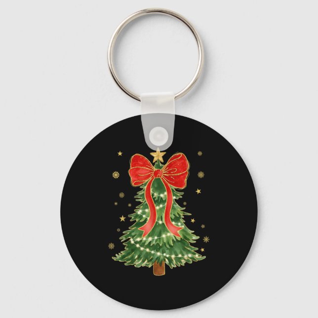 Coquette Bow Christmas Tree Xmas Holiday Girly Out Keychain (Front)