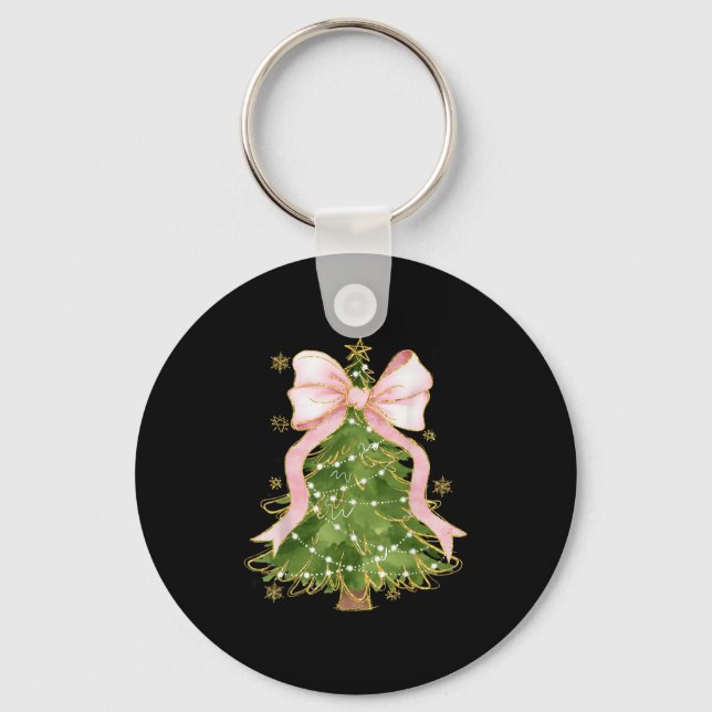 Coquette Bow Christmas Tree Xmas Holiday Girly Out Keychain (Front)