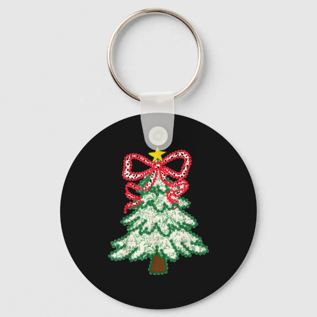 Coquette Bow Christmas Tree Xmas Holiday Girly Out Keychain (Front)