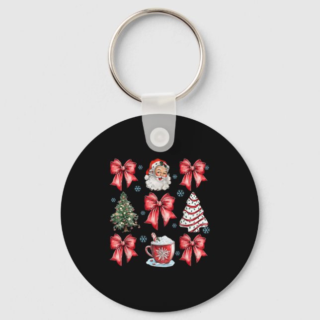 Coquette Bow Cocoa Santa Christmas Xmas Tree Pajam Keychain (Front)