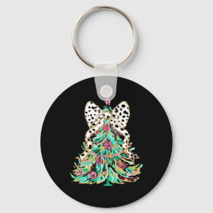 Coquette Bow Colourful Christmas Tree Girly Holida Keychain