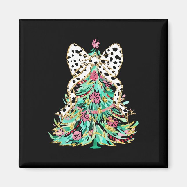 Coquette Bow Colourful Christmas Tree Girly Holida Magnet (Front)