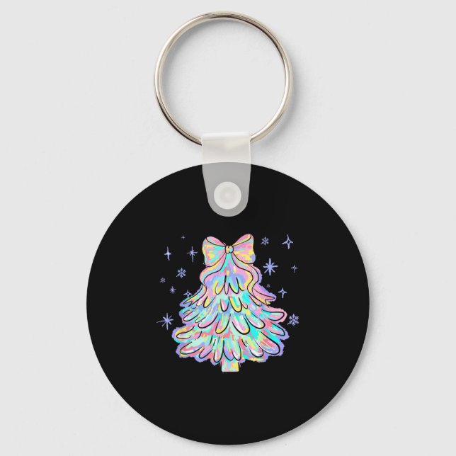Coquette Bow Colourful Christmas Tree Merry Xmas G Keychain (Front)