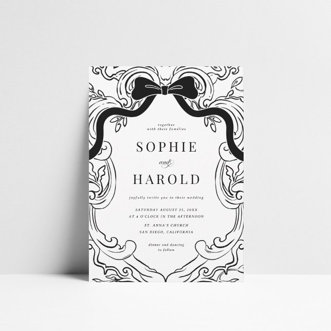 Coquette Bow Crest Monogram Wedding Invitation (Creator Uploaded)